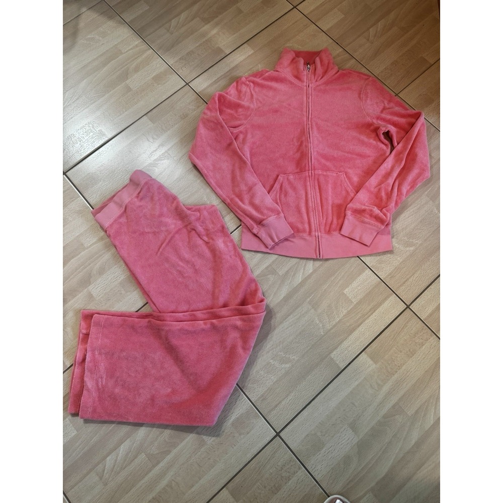 Vtg Juicy Couture Coral Terry Tracksuit  Y2K Jacket Sz L, Pants Sz P